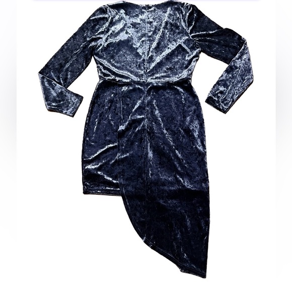 Lulus XL strong ambition slate blue velvet asymmetrical long sleeve dress - Picture 3 of 13